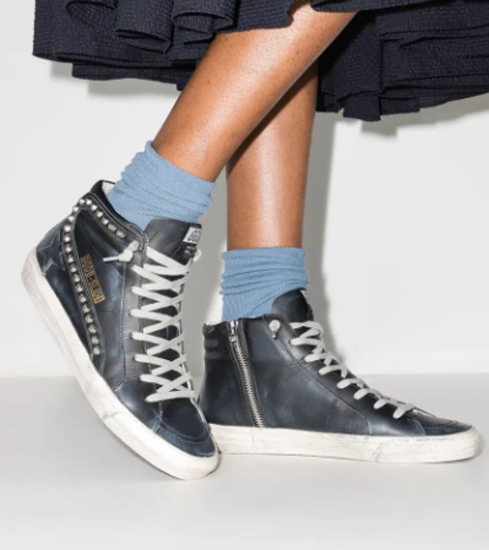 Golden Goose Slide Black Leather Distressed Studded High Top Sneakers EU 36 US 6